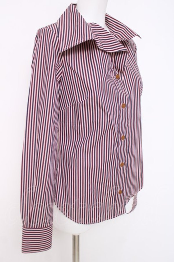 画像4: ヴィヴィアンウエストウッド 中古 / カラーオーブ刺繍ストライプブラウス 38 レッド  Y-26-04-08-032-bl-SZ-ZY (4)