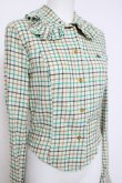 画像3: ヴィヴィアンウエストウッド 中古 / チェック柄高襟ブラウス 10 グリーン/ベージュ  Y-26-04-08-033-bl-SZ-ZY (3)