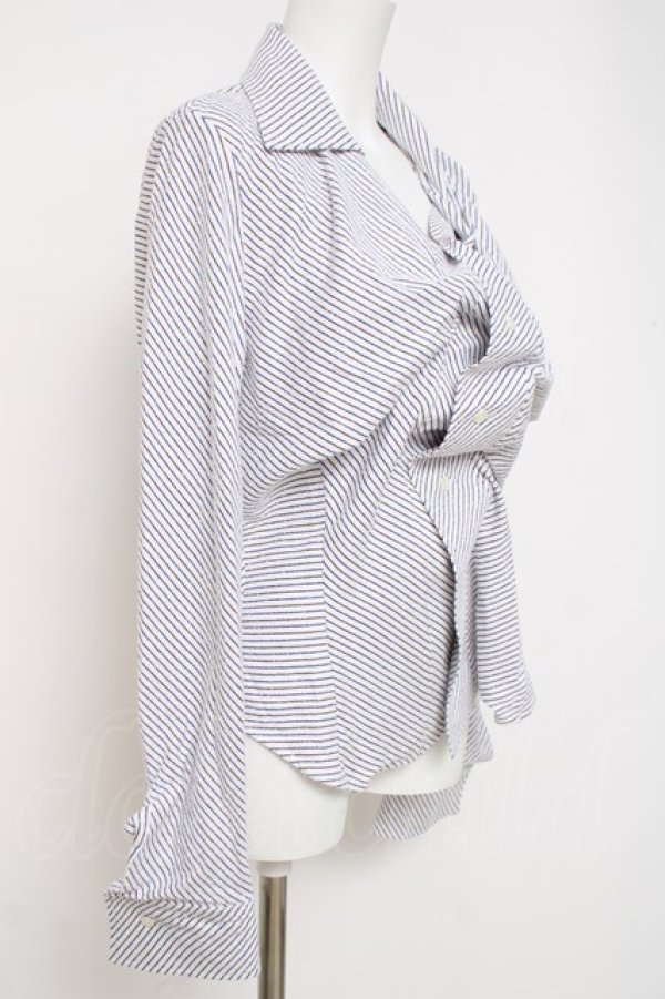 画像3: ヴィヴィアンウエストウッド 中古 / DRUNKEN SHIRT 42 ホワイト/ブルー×ブラウンストライプ  Y-26-04-08-043-bl-OD-ZY (3)