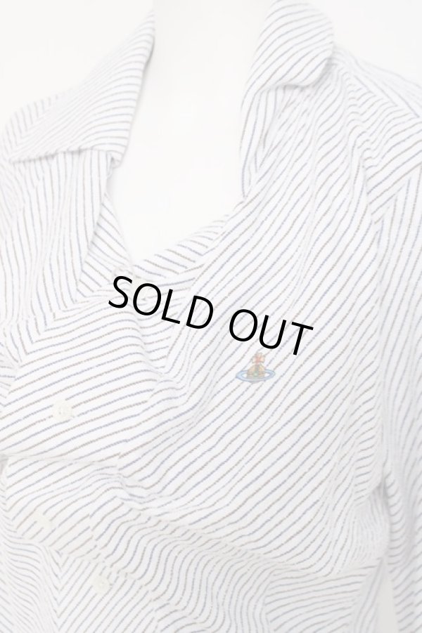 画像4: ヴィヴィアンウエストウッド 中古 / DRUNKEN SHIRT 42 ホワイト/ブルー×ブラウンストライプ  Y-26-04-08-043-bl-OD-ZY (4)