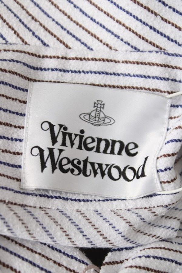 画像6: ヴィヴィアンウエストウッド 中古 / DRUNKEN SHIRT 42 ホワイト/ブルー×ブラウンストライプ  Y-26-04-08-043-bl-OD-ZY (6)