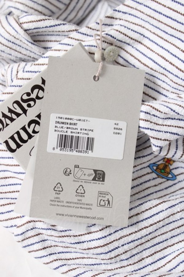 画像8: ヴィヴィアンウエストウッド 中古 / DRUNKEN SHIRT 42 ホワイト/ブルー×ブラウンストライプ  Y-26-04-08-043-bl-OD-ZY (8)