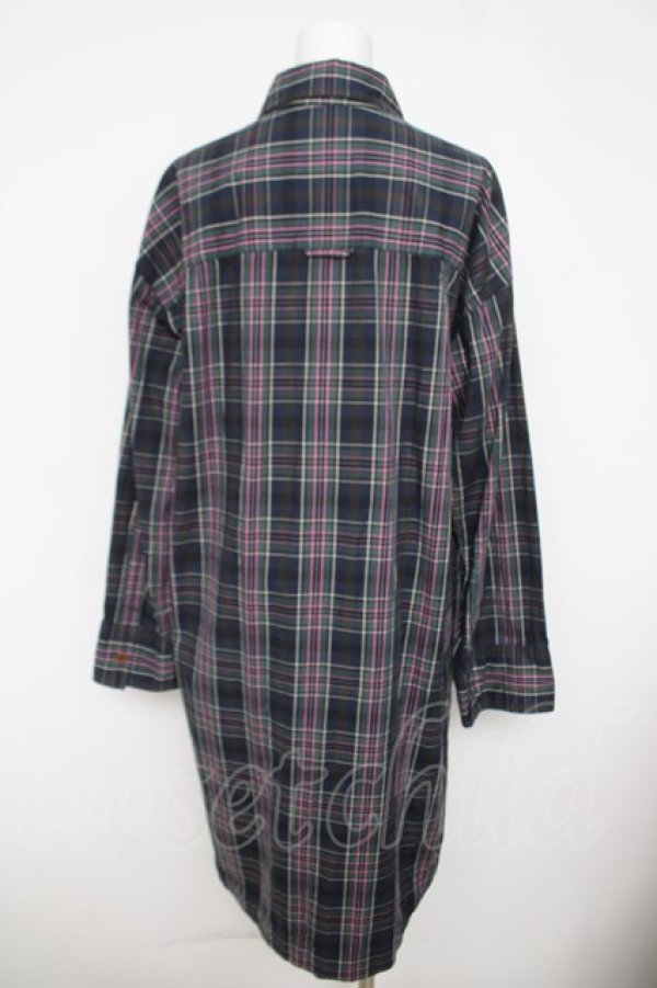 画像2: ヴィヴィアンウエストウッド MAN 中古 / チェック柄ロングシャツ 44 ネイビー×グリーン  Y-26-05-03-035-bl-SZ-ZY (2)