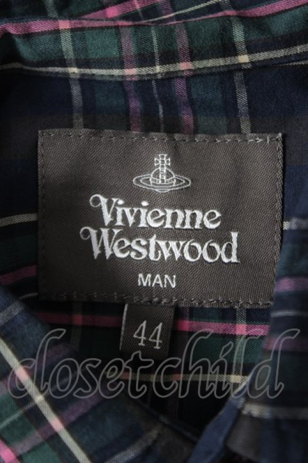 画像5: ヴィヴィアンウエストウッド MAN 中古 / チェック柄ロングシャツ 44 ネイビー×グリーン  Y-26-05-03-035-bl-SZ-ZY (5)