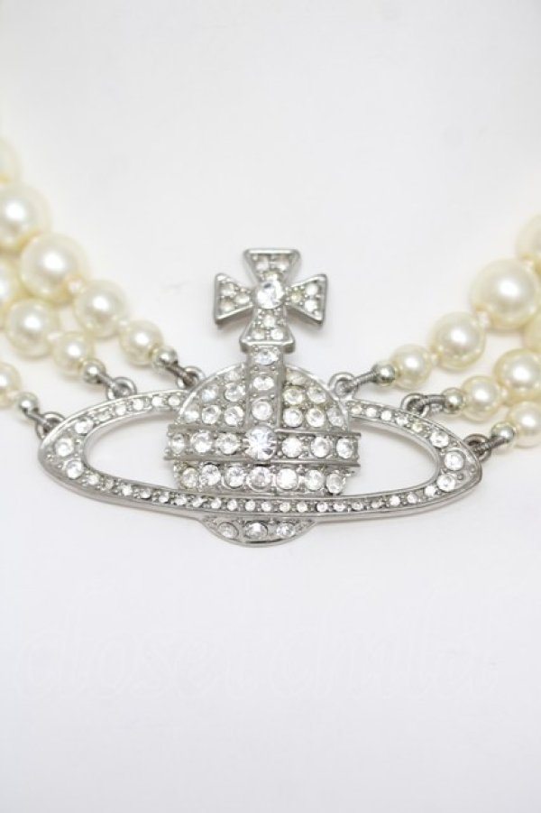 画像2: ヴィヴィアンウエストウッド 中古 / bass relief peal choker(3row)  シルバー  Y-26-05-03-018-nl-SZ-ZY (2)