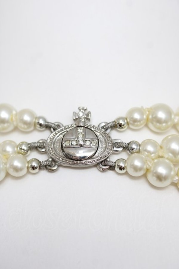 画像4: ヴィヴィアンウエストウッド 中古 / bass relief peal choker(3row)  シルバー  Y-26-05-03-018-nl-SZ-ZY (4)