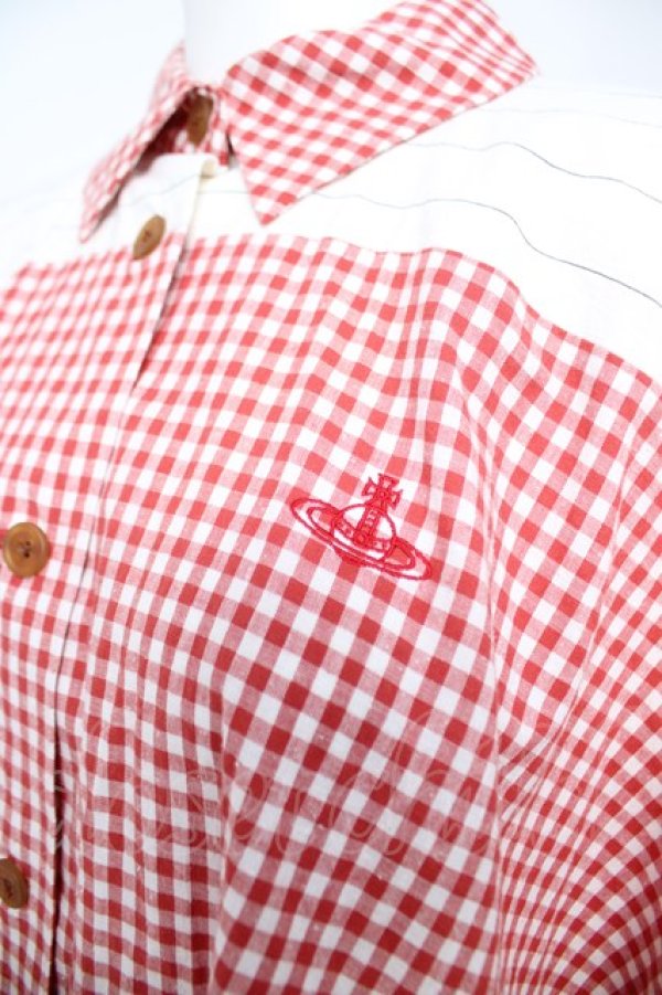 画像3: ヴィヴィアンウエストウッド 中古 / ギンガムブロッキングシャツ 00 レッド  Y-26-06-07-024-bl-SZ-ZY (3)