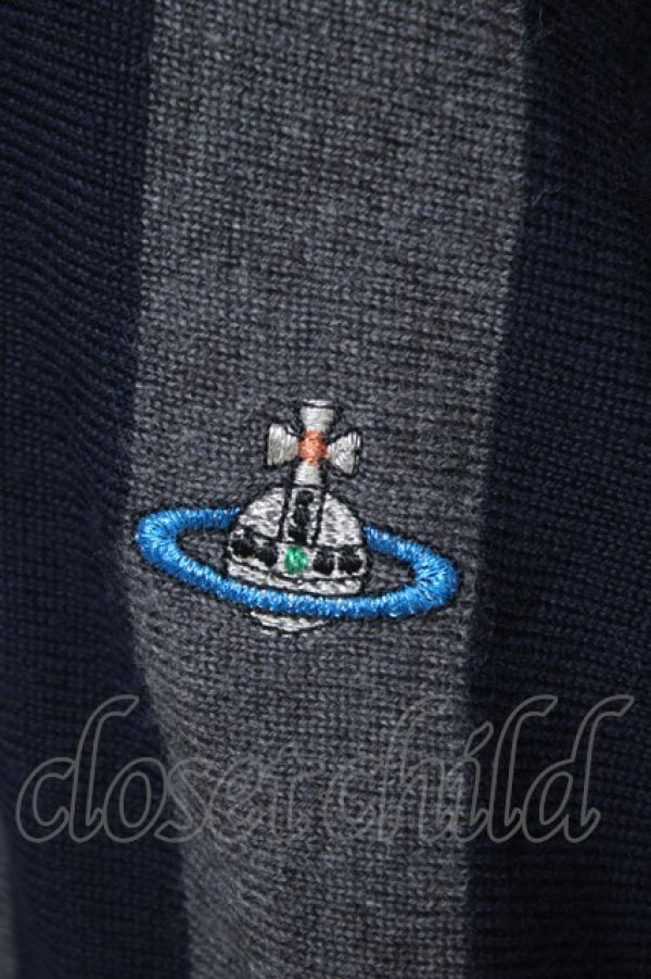 画像3: ヴィヴィアンウエストウッド MAN 中古 / カラーオーブ刺繍ストライプカーディガン M ネイビーｘグレー  Y-26-06-14-010-to-YM-ZY (3)