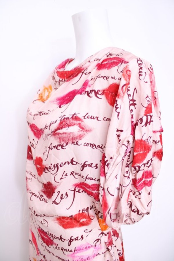 画像3: ヴィヴィアンウエストウッド 中古 / KISSES PRINTED RASO TWILL EDIE T DRESS 38 ピンク  Y-26-07-08-022-op-SZ-ZY (3)