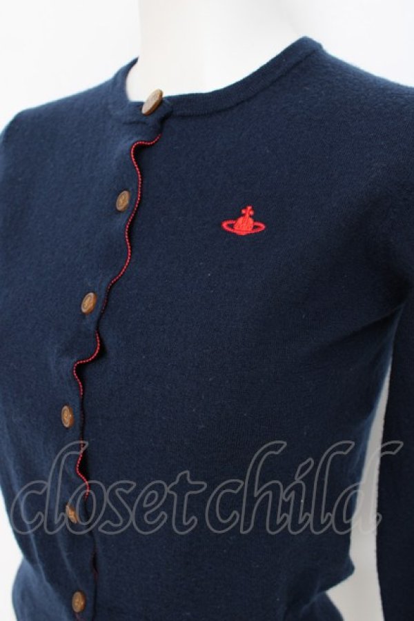 画像4: ヴィヴィアンウエストウッド 中古 / 単色オーブ刺繍ラウンドネックカーディガン 2 ネイビー  Y-26-08-19-015-to-SZ-ZY (4)