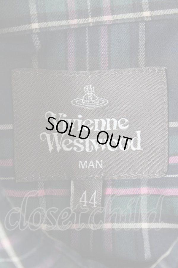 画像4: ヴィヴィアンウエストウッド MAN 中古 / チェック柄ロングシャツ 44 ネイビー×グリーン  Y-26-08-26-022-bl-SZ-ZH (4)