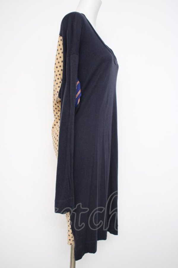 画像2: ANGLOMANIA 中古 / 総柄切リ替エロングトップス 38 ネイビー×ベージュ  Y-26-09-23-013-to-SZ-ZY (2)