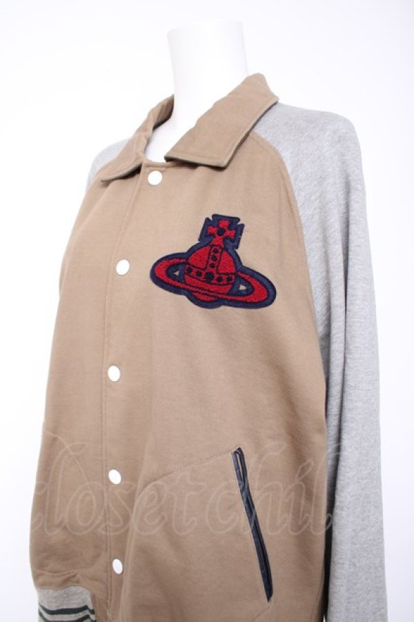 画像3: ヴィヴィアンウエストウッド MAN 中古 / ムートン裏毛ヴァーシティジャケット 44 カーキ  Y-26-10-07-040-jc-SZ-ZY (3)