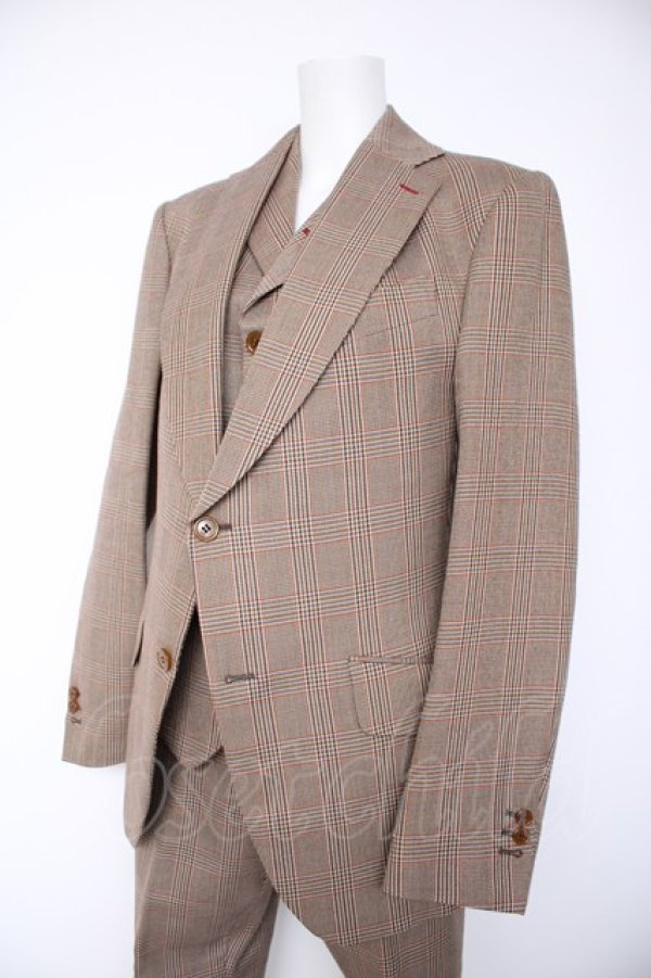 画像3: ヴィヴィアンウエストウッド MAN 中古 / グレンチェック柄スリーピーススーツ ジャケット/パンツ46 ベスト44 ブラウン  Y-26-10-07-046-su-SZ-ZY (3)