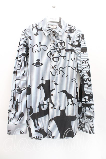 Vivienne Westwood / ケイブマンptストライプシャツ 48 白×青 H-23-11  