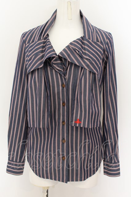 Vivienne Westwood / ストライプボウタイブラウス 1 ネイビー O-24-08 